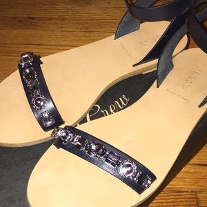 J. Crew navy jeweled ankle strap sandals